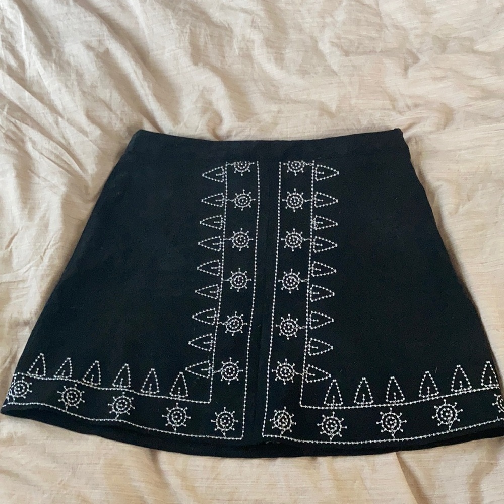 Black embroidered mini skirt